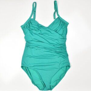 Jantzen Solid Shirred Wrap One Piece Swimsuit - 12